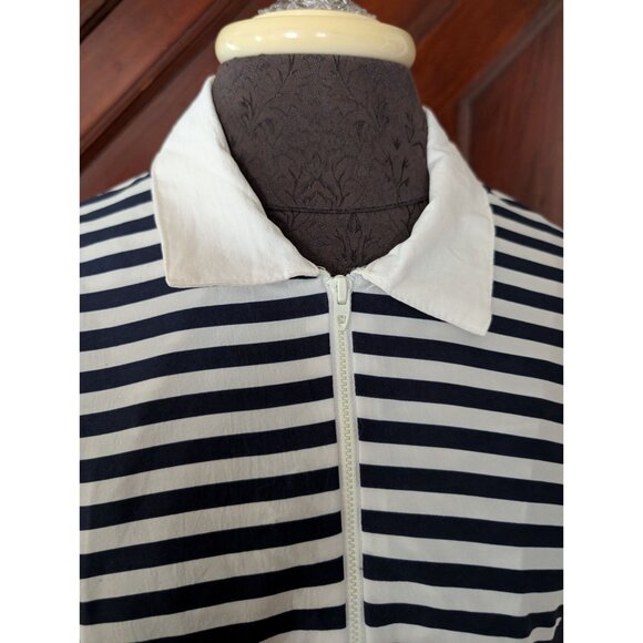 Vintage Navy White Striped Pullover Windbreaker Yellow Accents & Quarter-Zip 20w - Picture 3 of 9